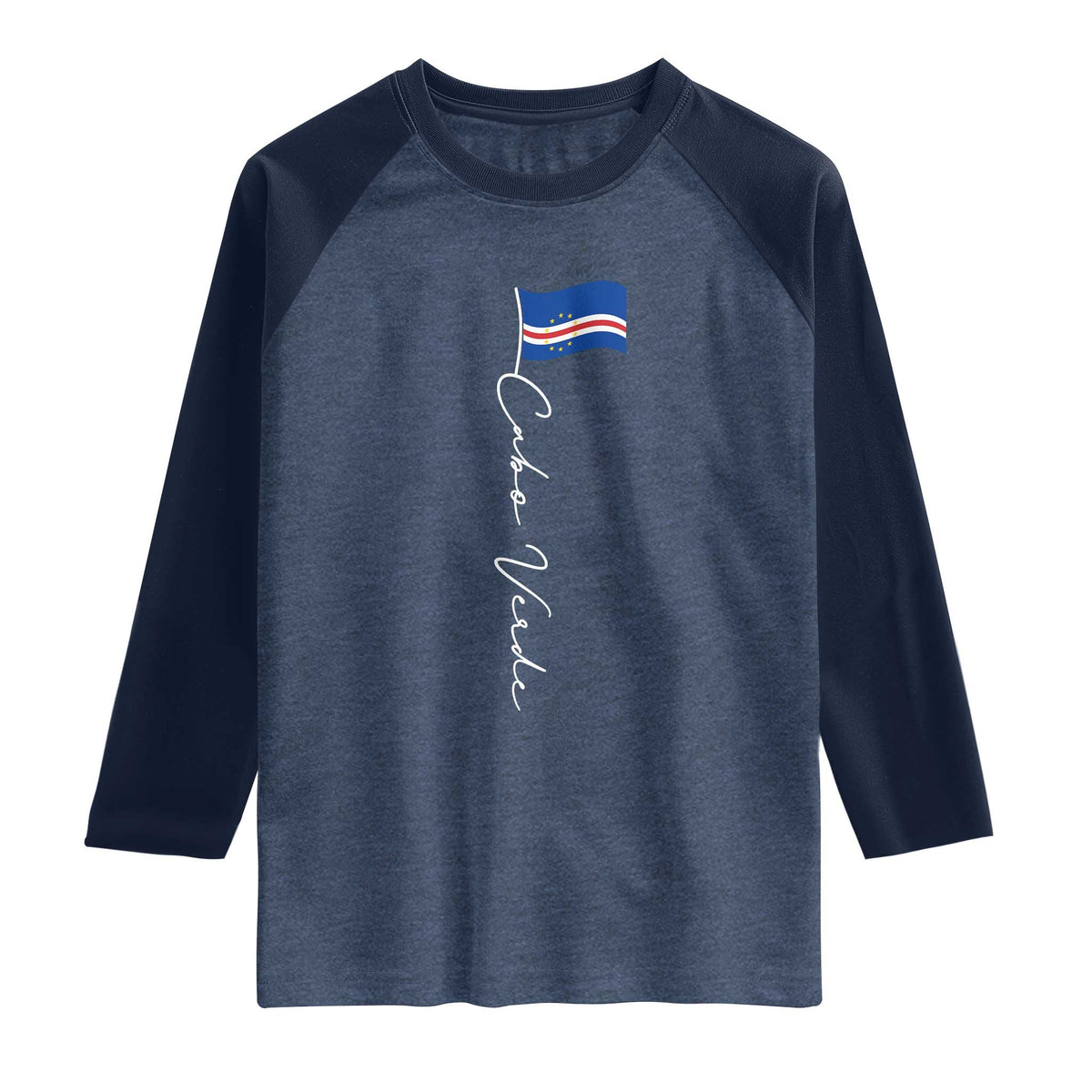 Cabo Verde Elegant Script Flag Graphic Raglan Shirt Cape Verde Minimalist Cursive National Pride Gift