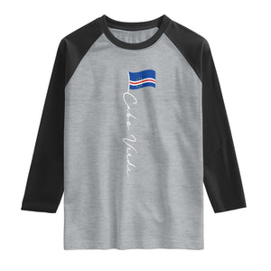 Cabo Verde Elegant Script Flag Graphic Raglan Shirt Cape Verde Minimalist Cursive National Pride Gift