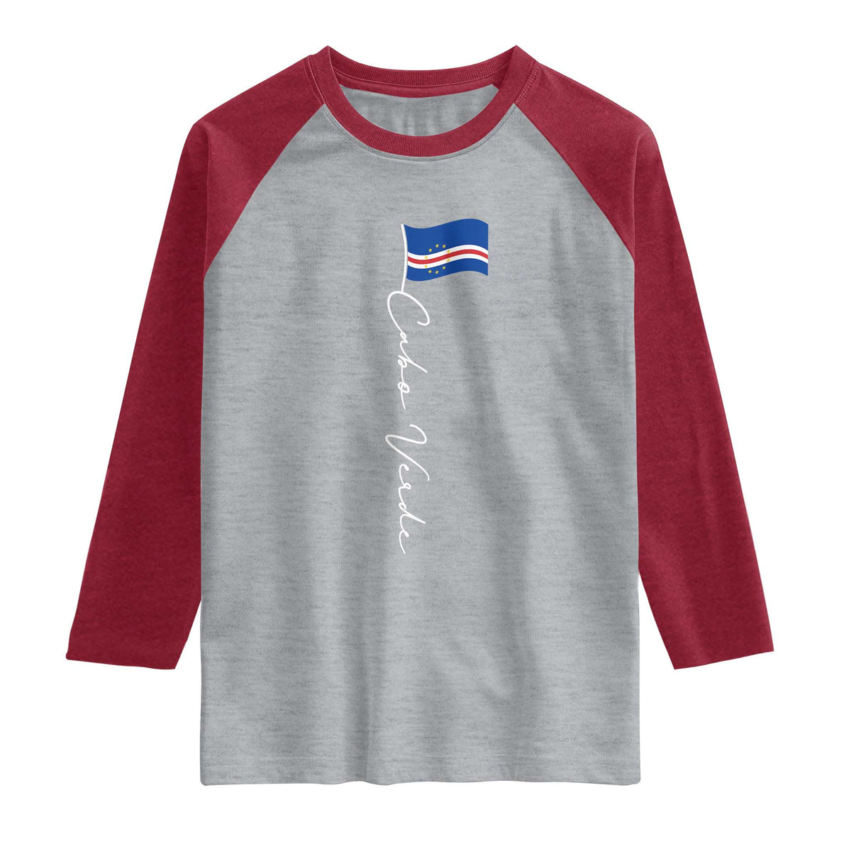 Cabo Verde Elegant Script Flag Graphic Raglan Shirt Cape Verde Minimalist Cursive National Pride Gift