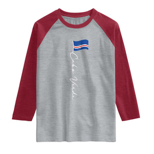 Cabo Verde Elegant Script Flag Graphic Raglan Shirt Cape Verde Minimalist Cursive National Pride Gift