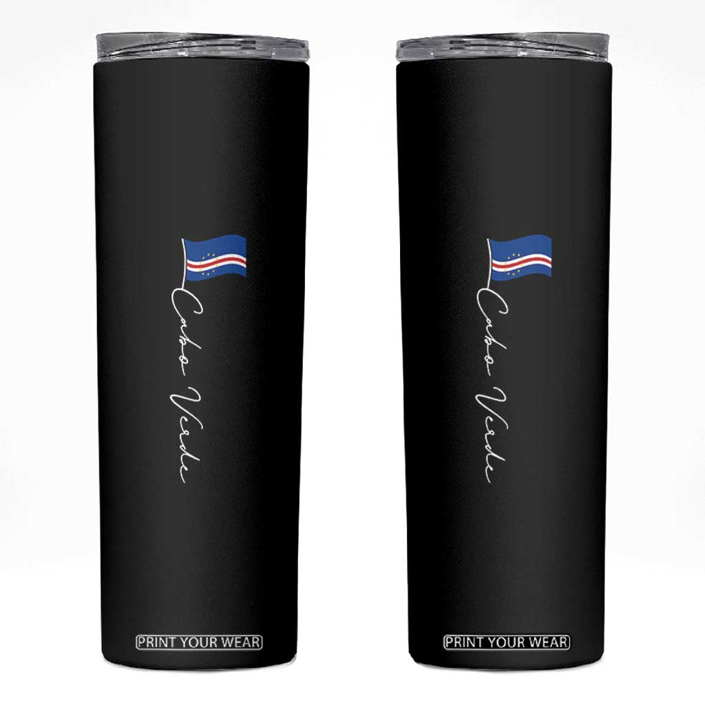 Cabo Verde Elegant Script Flag Graphic Skinny Tumbler Cape Verde Minimalist Cursive National Pride Gift TS02 Black Print Your Wear