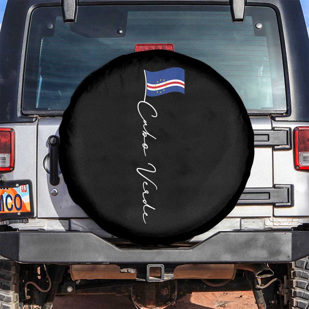 Cabo Verde Elegant Script Flag Graphic Spare Tire Cover Cape Verde Minimalist Cursive National Pride Gift TS02 No hole Black Print Your Wear