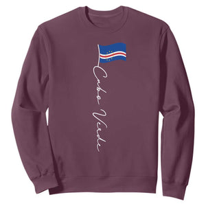 Cabo Verde Elegant Script Flag Graphic Sweatshirt Cape Verde Minimalist Cursive National Pride Gift
