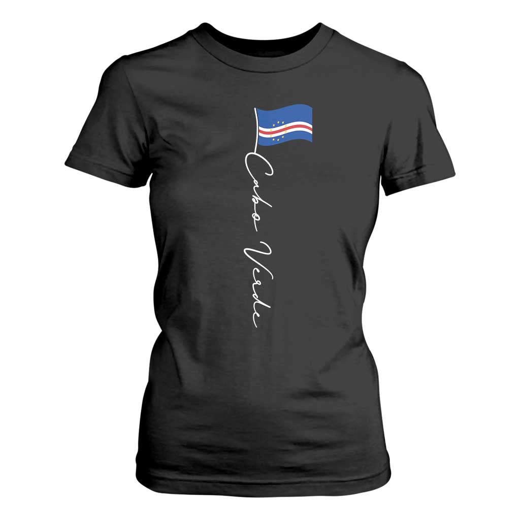 Cabo Verde Elegant Script Flag Graphic T Shirt For Women Cape Verde Minimalist Cursive National Pride Gift TS02 Black Print Your Wear
