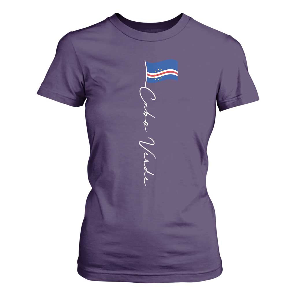 Cabo Verde Elegant Script Flag Graphic T Shirt For Women Cape Verde Minimalist Cursive National Pride Gift