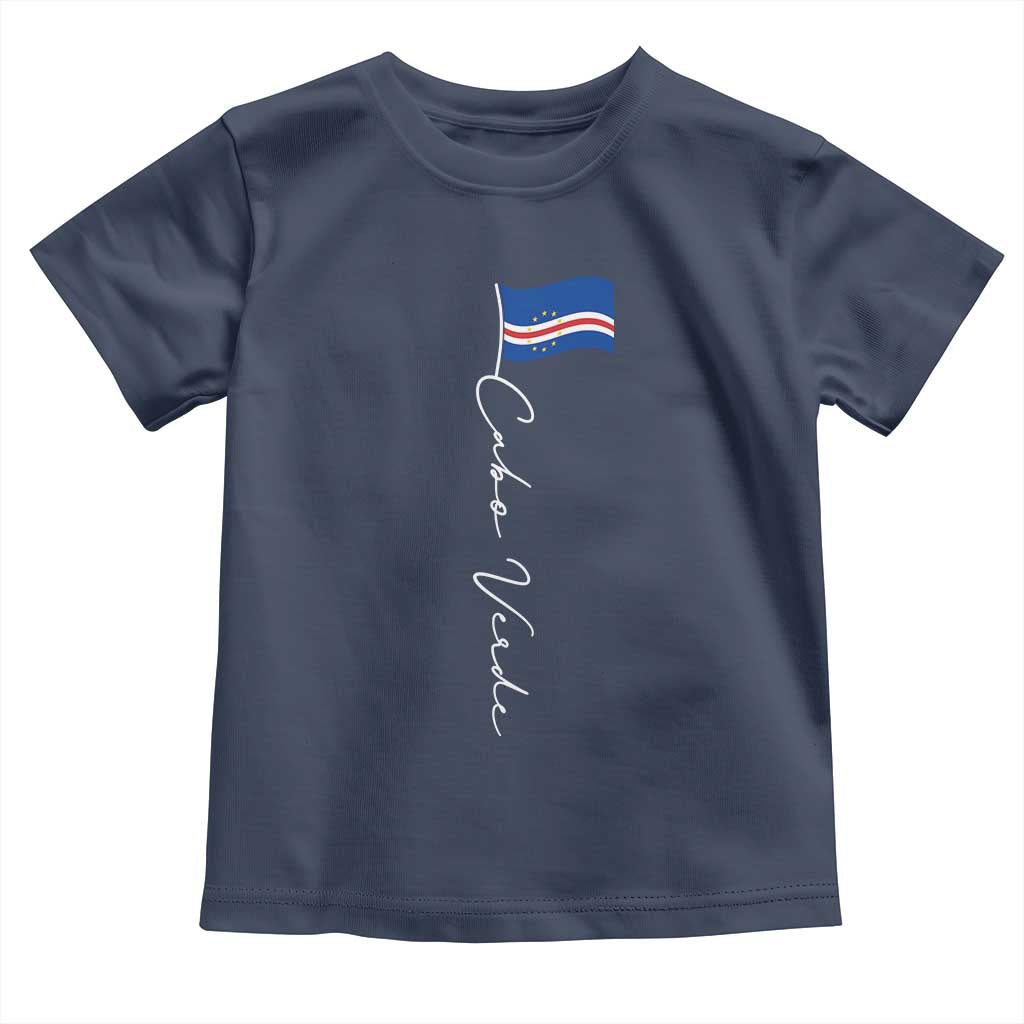 Cabo Verde Elegant Script Flag Graphic Toddler T Shirt Cape Verde Minimalist Cursive National Pride Gift