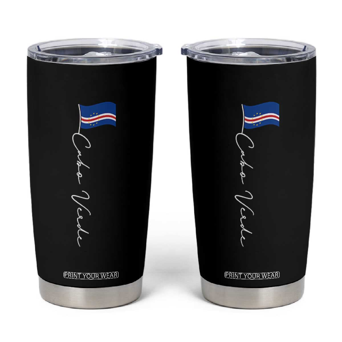 Cabo Verde Elegant Script Flag Graphic Tumbler Cup Cape Verde Minimalist Cursive National Pride Gift TS02 Black Print Your Wear
