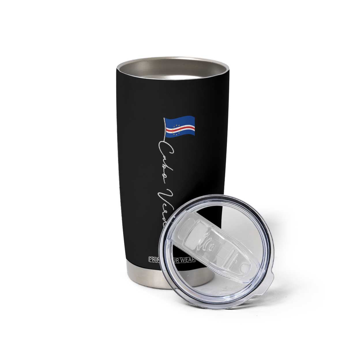 Cabo Verde Elegant Script Flag Graphic Tumbler Cup Cape Verde Minimalist Cursive National Pride Gift TS02 Print Your Wear