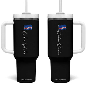 Cabo Verde Elegant Script Flag Graphic Tumbler With Handle Cape Verde Minimalist Cursive National Pride Gift TS02 One Size: 40 oz Black Print Your Wear
