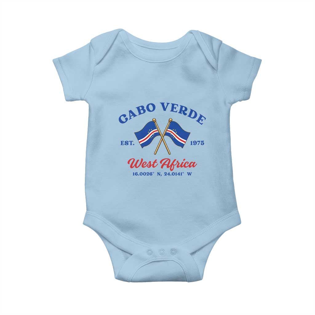 Cabo Verde West Africa Crossed Flags Baby Onesie Cape Verde Est 1975 Retro National Pride TS02 Light Blue Print Your Wear