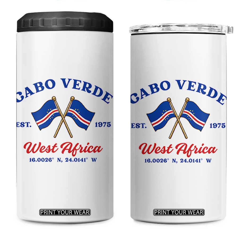 Cabo Verde West Africa Crossed Flags 4 in 1 Can Cooler Tumbler Cape Verde Est 1975 Retro National Pride