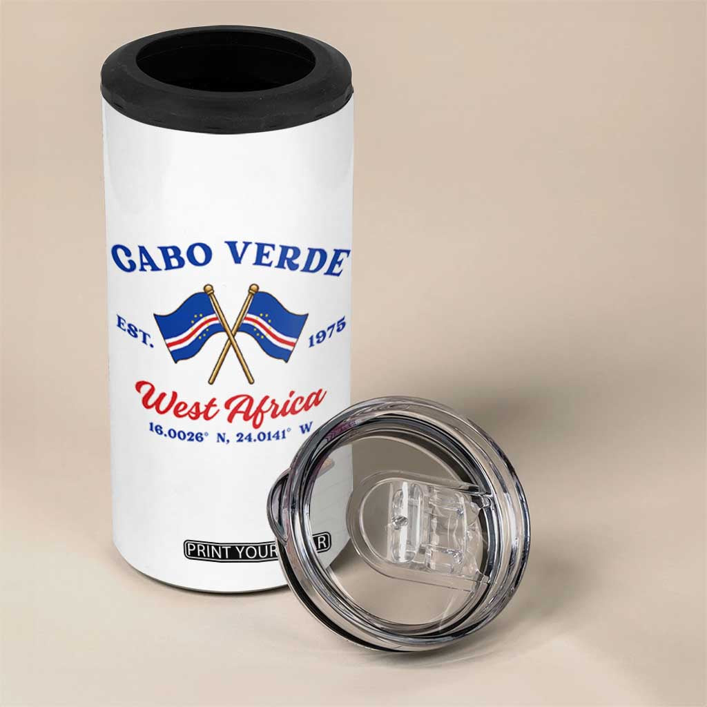Cabo Verde West Africa Crossed Flags 4 in 1 Can Cooler Tumbler Cape Verde Est 1975 Retro National Pride