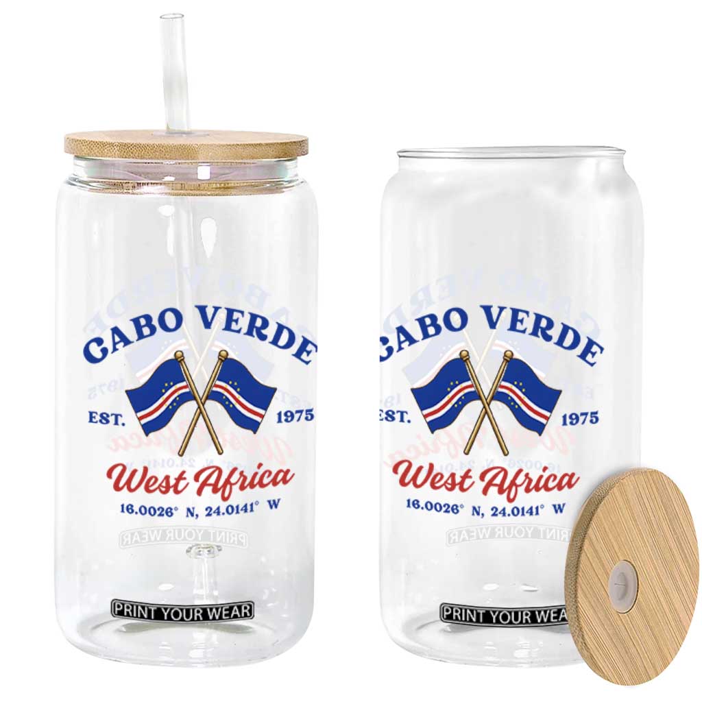 Cabo Verde West Africa Crossed Flags Glass Can Cape Verde Est 1975 Retro National Pride