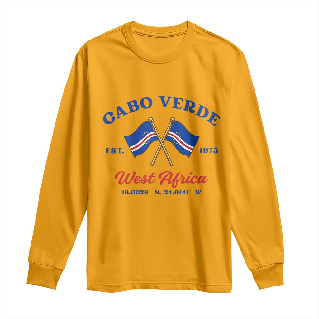 Cabo Verde West Africa Crossed Flags Long Sleeve Shirt Cape Verde Est 1975 Retro National Pride