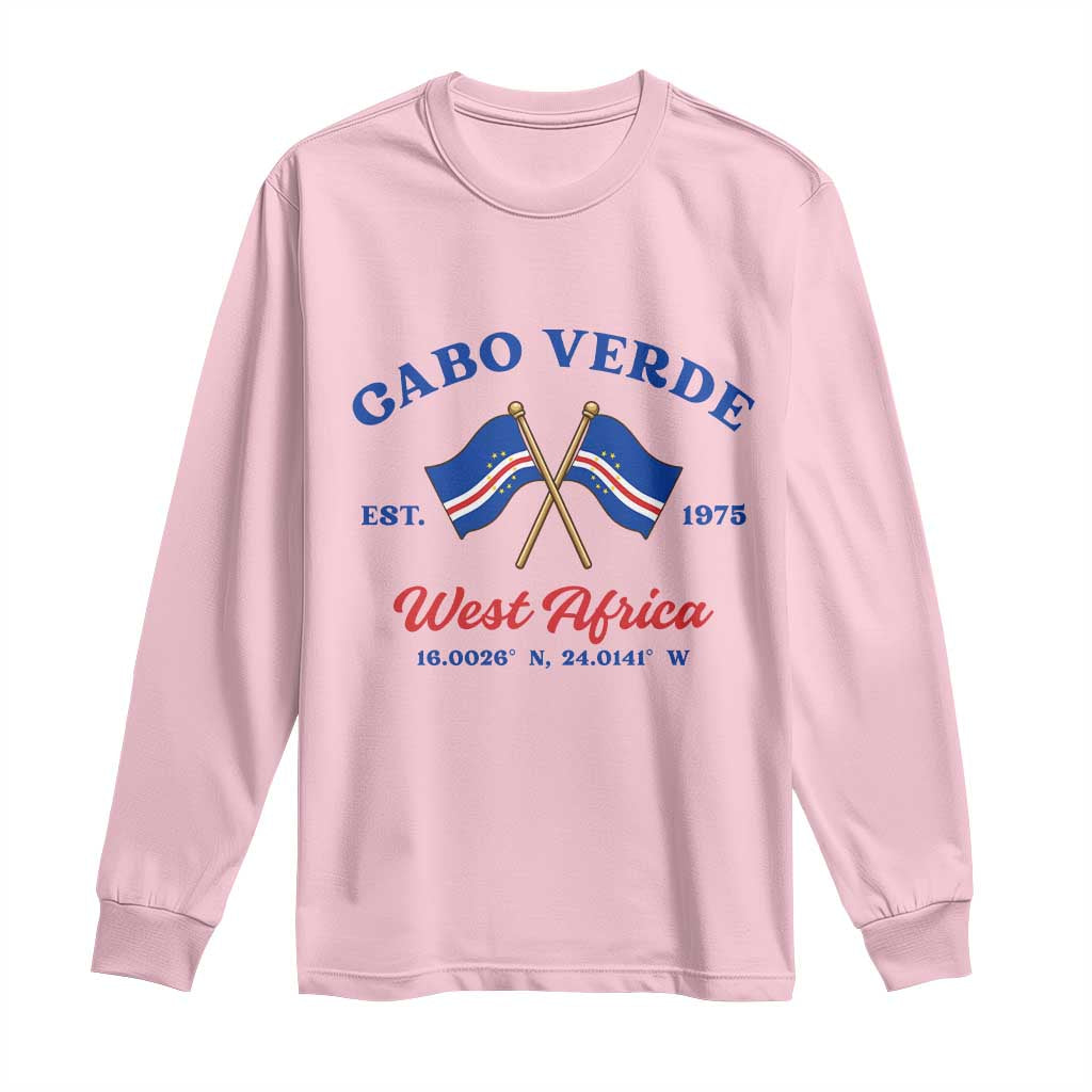 Cabo Verde West Africa Crossed Flags Long Sleeve Shirt Cape Verde Est 1975 Retro National Pride