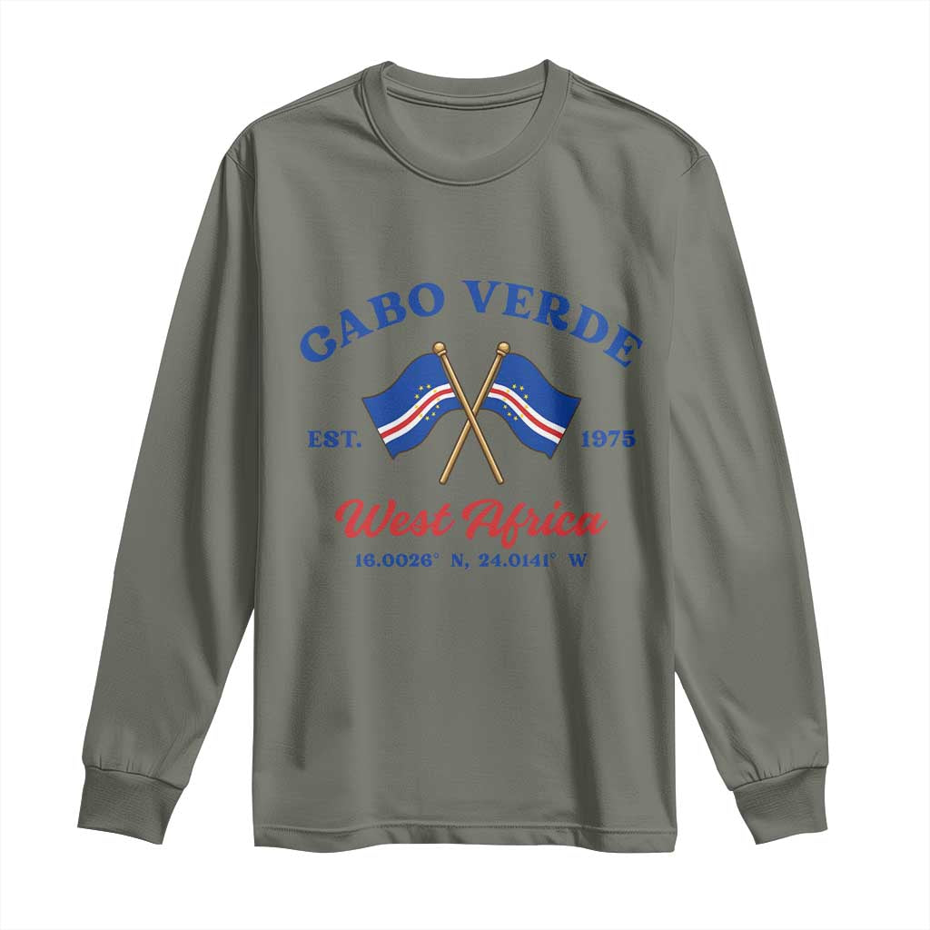 Cabo Verde West Africa Crossed Flags Long Sleeve Shirt Cape Verde Est 1975 Retro National Pride