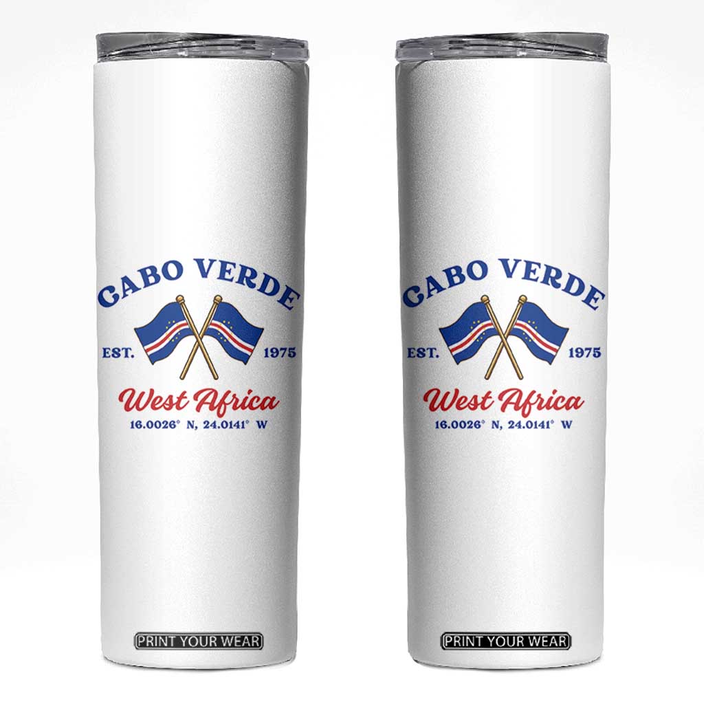 Cabo Verde West Africa Crossed Flags Skinny Tumbler Cape Verde Est 1975 Retro National Pride