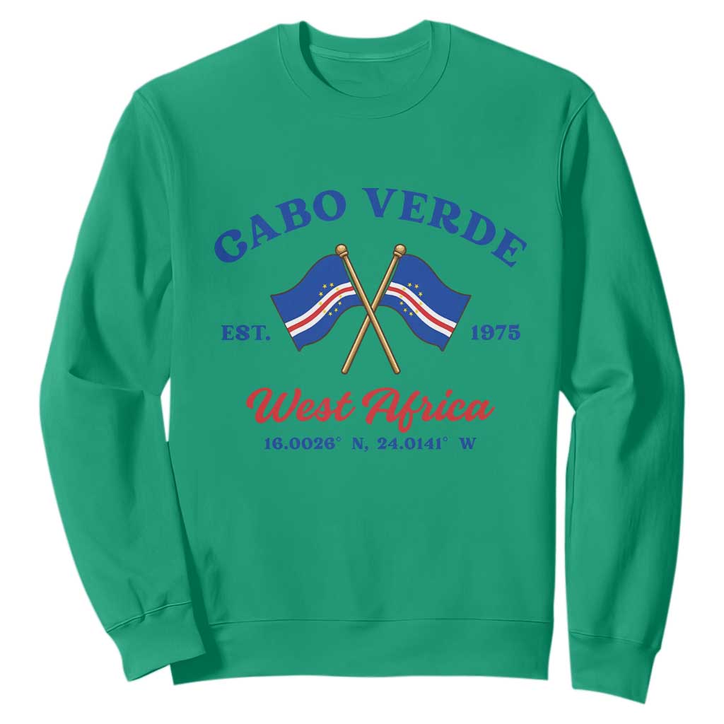Cabo Verde West Africa Crossed Flags Sweatshirt Cape Verde Est 1975 Retro National Pride