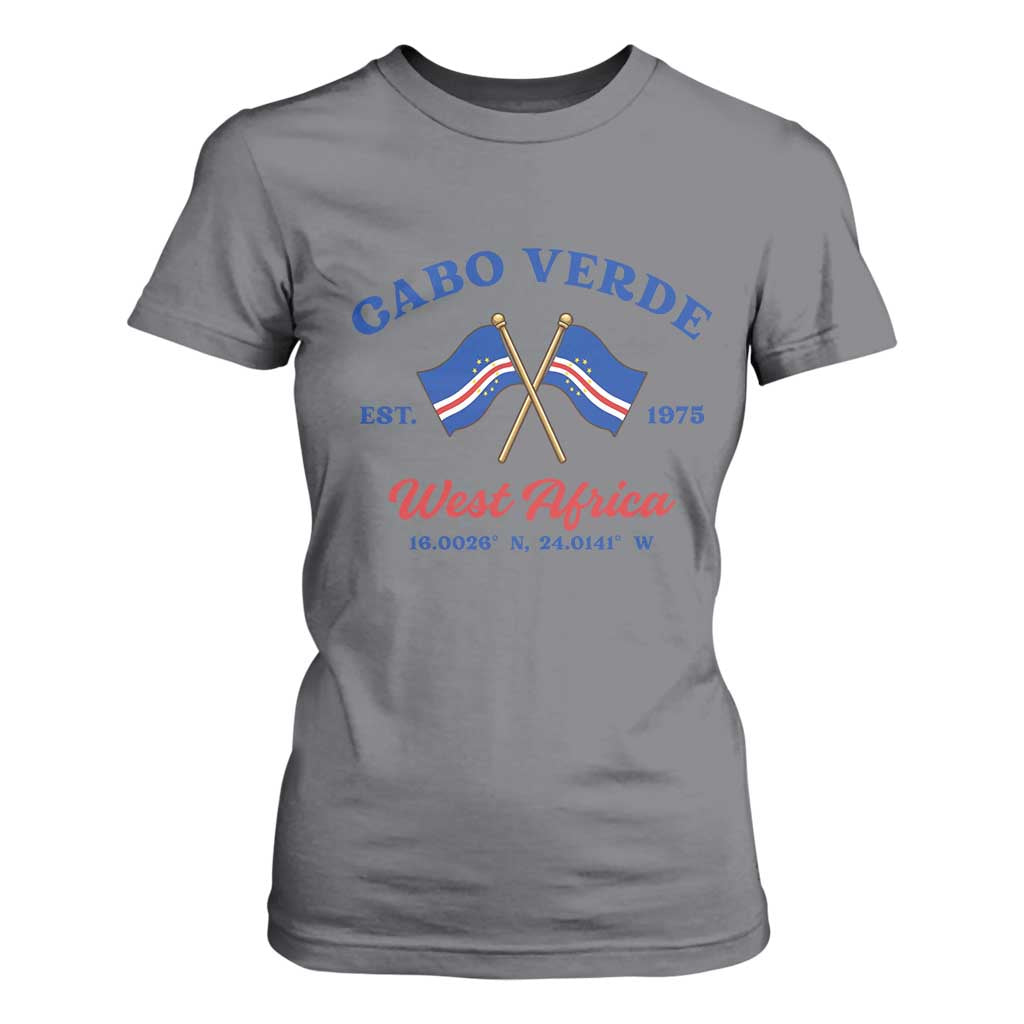 Cabo Verde West Africa Crossed Flags T Shirt For Women Cape Verde Est 1975 Retro National Pride