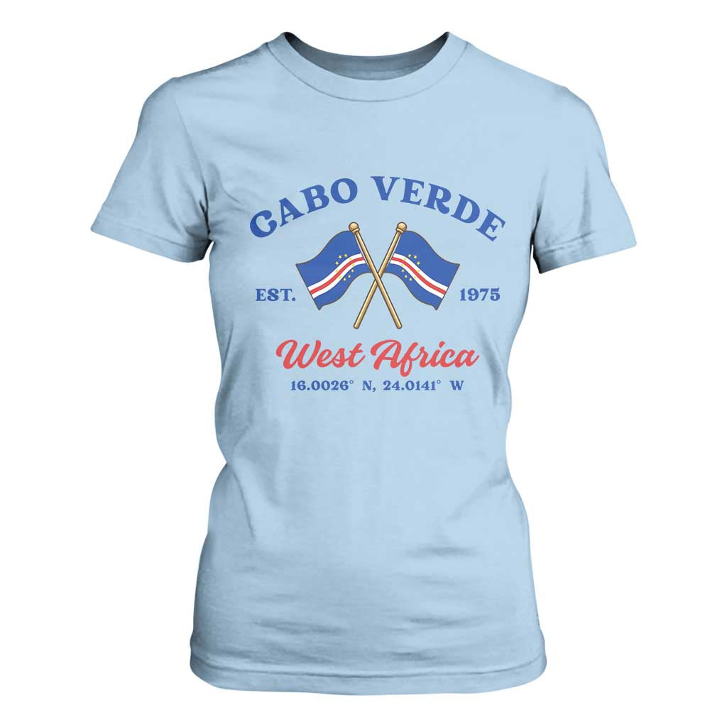 Cabo Verde West Africa Crossed Flags T Shirt For Women Cape Verde Est 1975 Retro National Pride