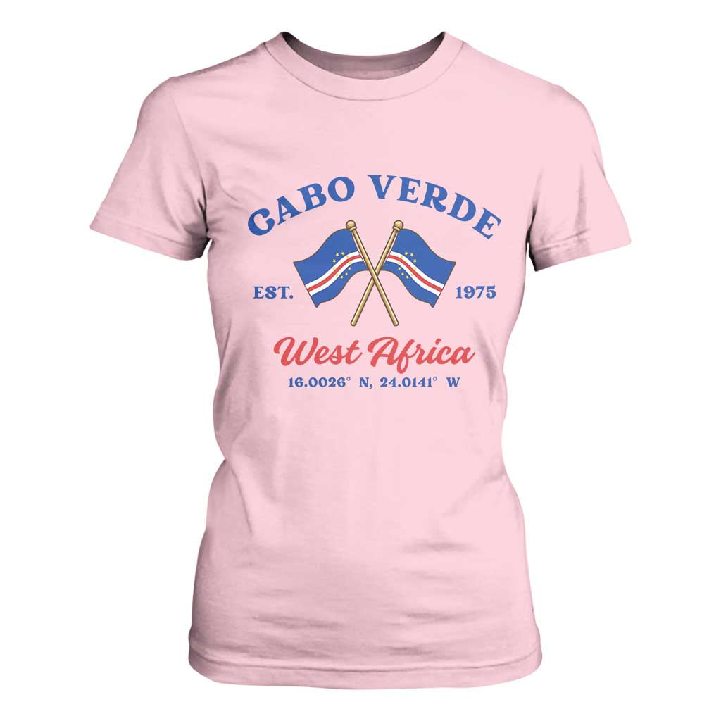 Cabo Verde West Africa Crossed Flags T Shirt For Women Cape Verde Est 1975 Retro National Pride