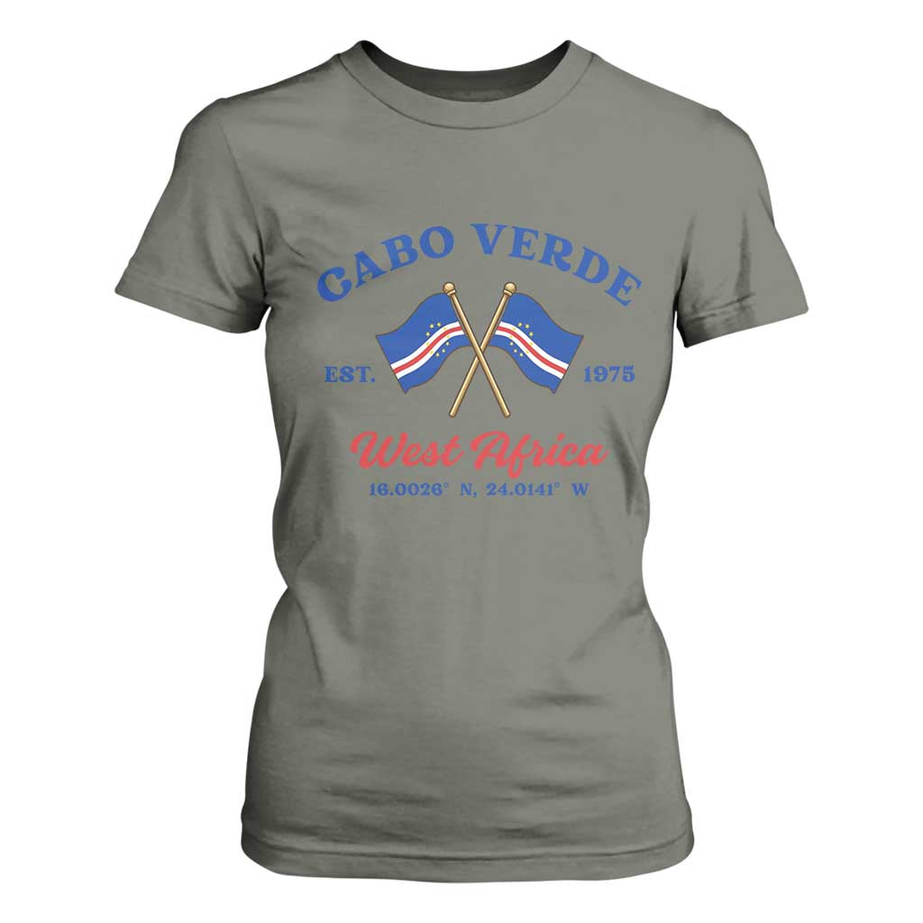 Cabo Verde West Africa Crossed Flags T Shirt For Women Cape Verde Est 1975 Retro National Pride
