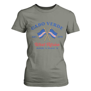 Cabo Verde West Africa Crossed Flags T Shirt For Women Cape Verde Est 1975 Retro National Pride