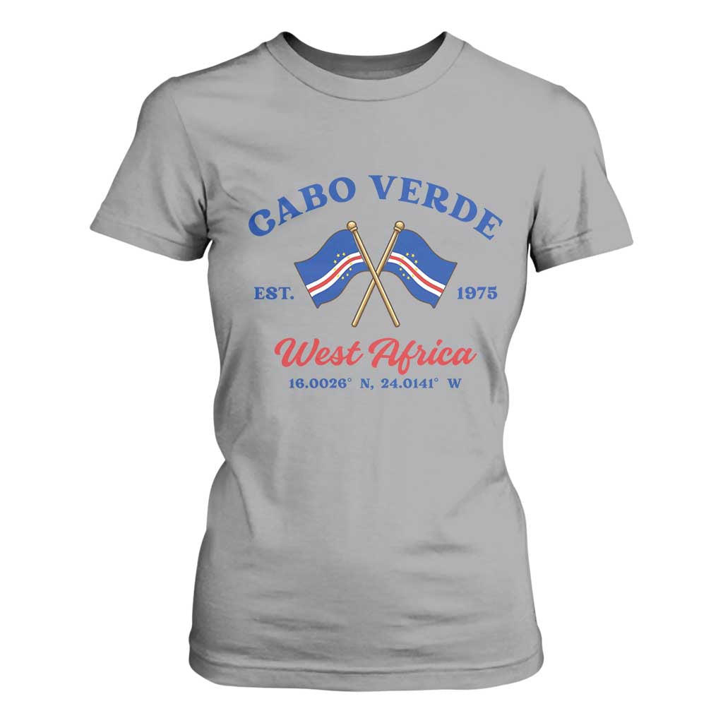 Cabo Verde West Africa Crossed Flags T Shirt For Women Cape Verde Est 1975 Retro National Pride
