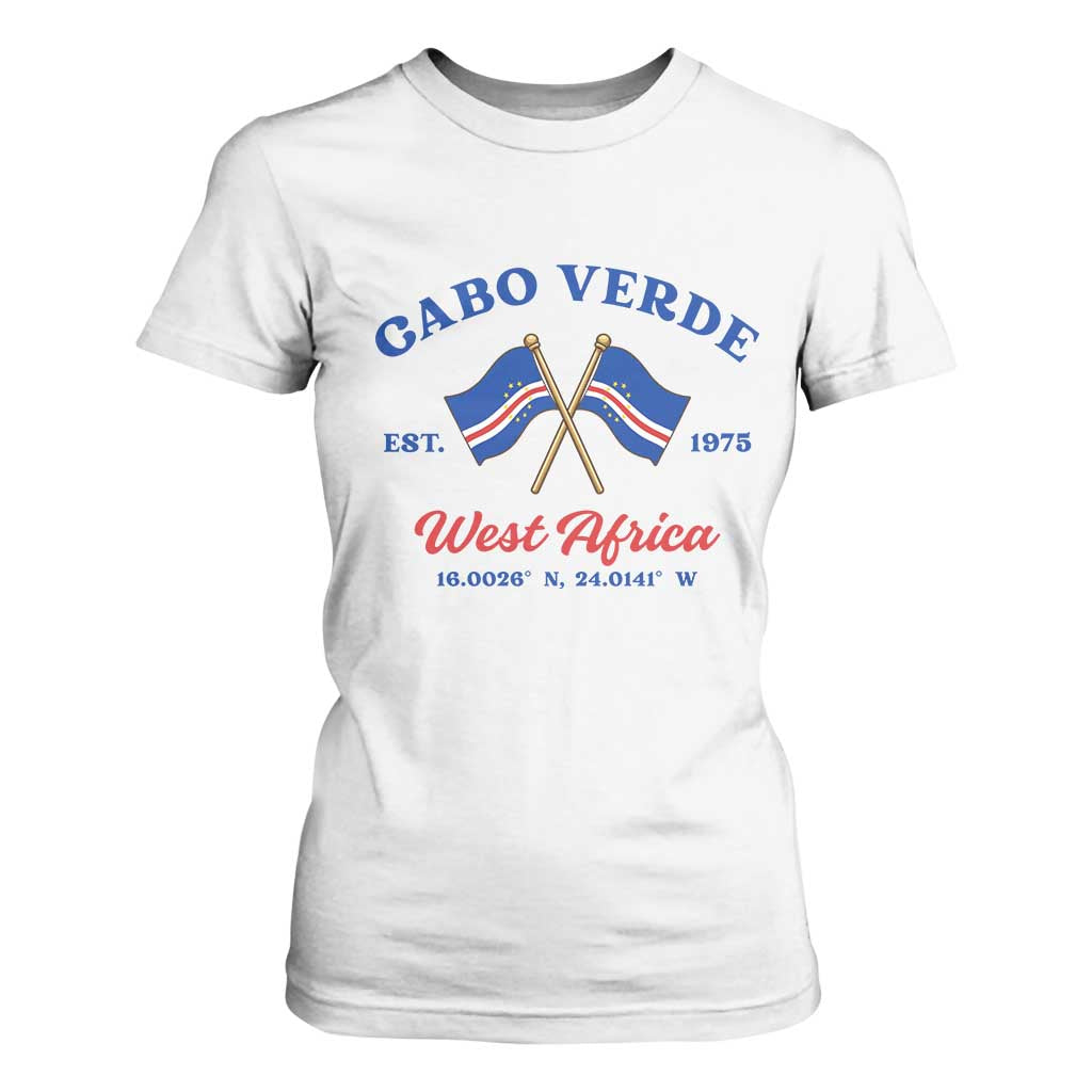Cabo Verde West Africa Crossed Flags T Shirt For Women Cape Verde Est 1975 Retro National Pride