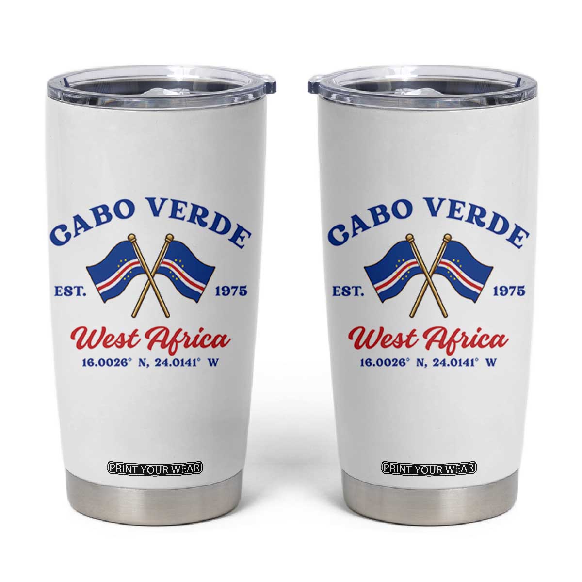 Cabo Verde West Africa Crossed Flags Tumbler Cup Cape Verde Est 1975 Retro National Pride