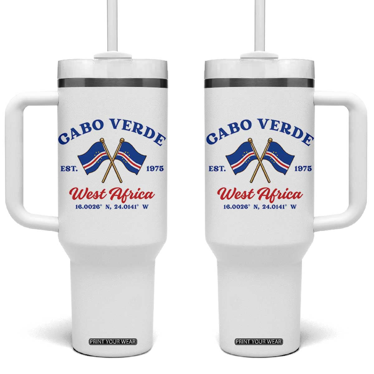 Cabo Verde West Africa Crossed Flags Tumbler With Handle Cape Verde Est 1975 Retro National Pride