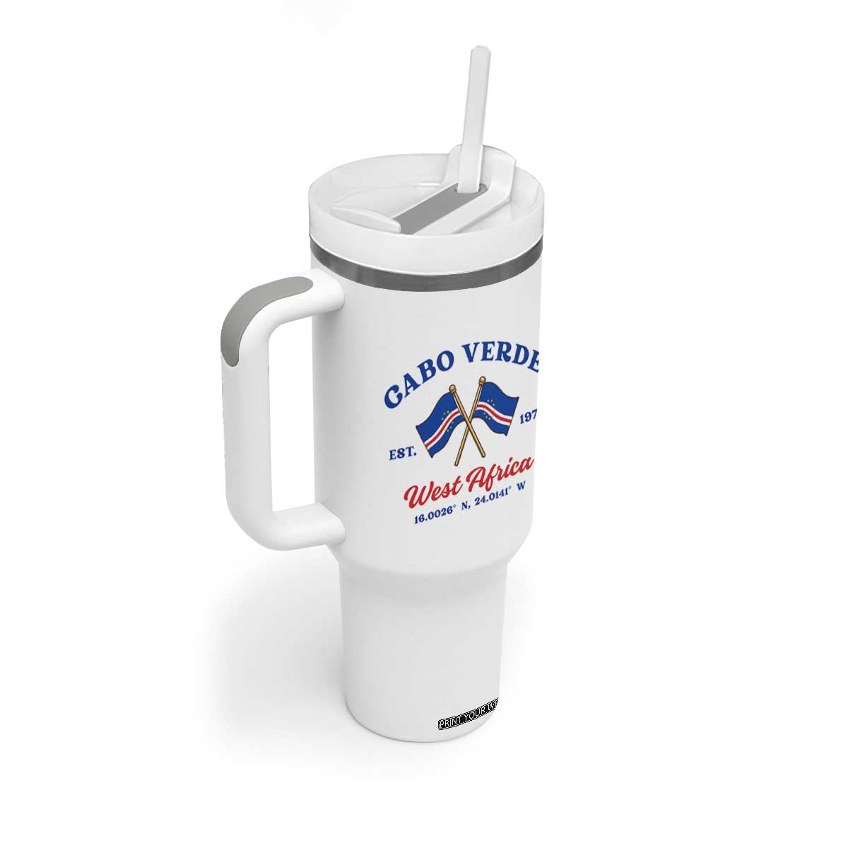 Cabo Verde West Africa Crossed Flags Tumbler With Handle Cape Verde Est 1975 Retro National Pride