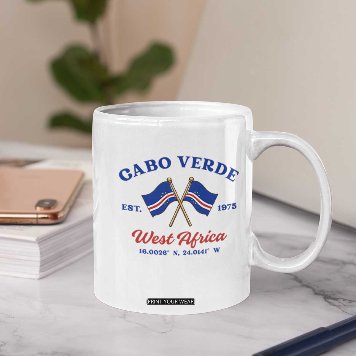Cabo Verde West Africa Crossed Flags Coffee Mug Cape Verde Est 1975 Retro National Pride