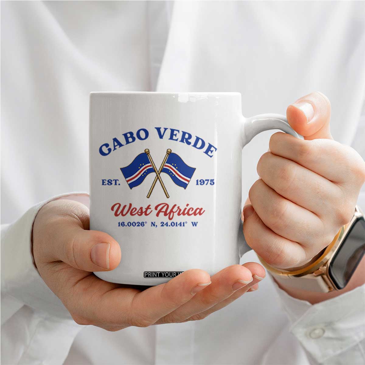Cabo Verde West Africa Crossed Flags Coffee Mug Cape Verde Est 1975 Retro National Pride