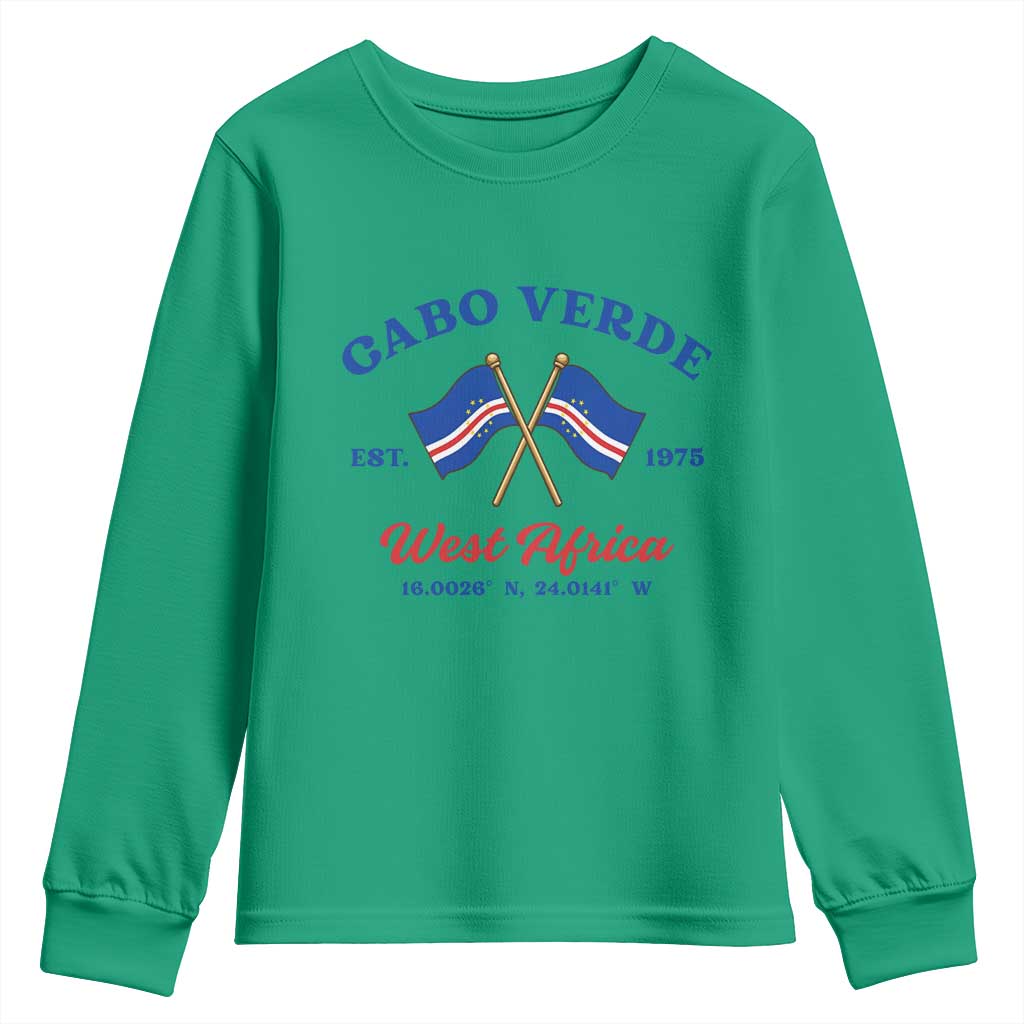 Cabo Verde West Africa Crossed Flags Youth Sweatshirt Cape Verde Est 1975 Retro National Pride