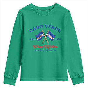 Cabo Verde West Africa Crossed Flags Youth Sweatshirt Cape Verde Est 1975 Retro National Pride