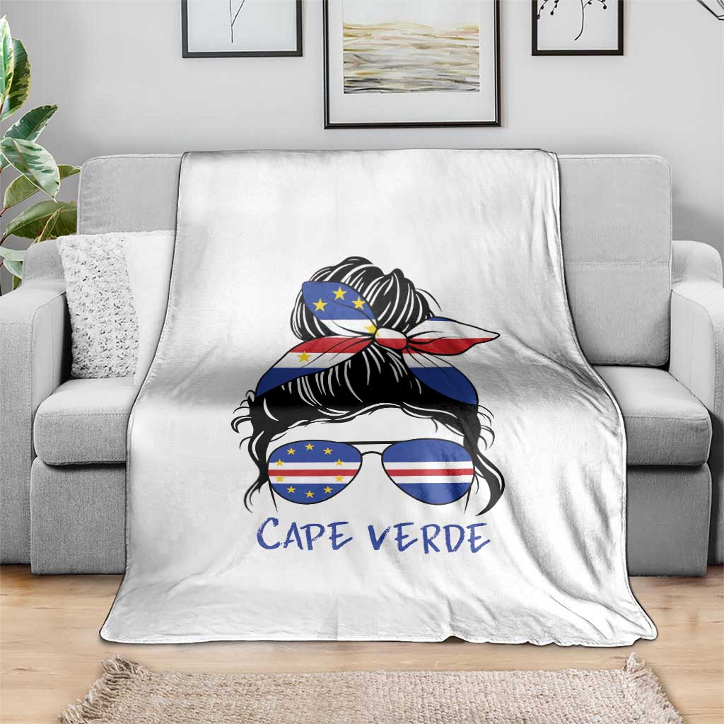 Cape Verde Messy Bun Girl Flag Sunglasses Graphic Throw Blanket Cabo Verde Women National Pride Gift