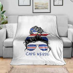 Cape Verde Messy Bun Girl Flag Sunglasses Graphic Throw Blanket Cabo Verde Women National Pride Gift