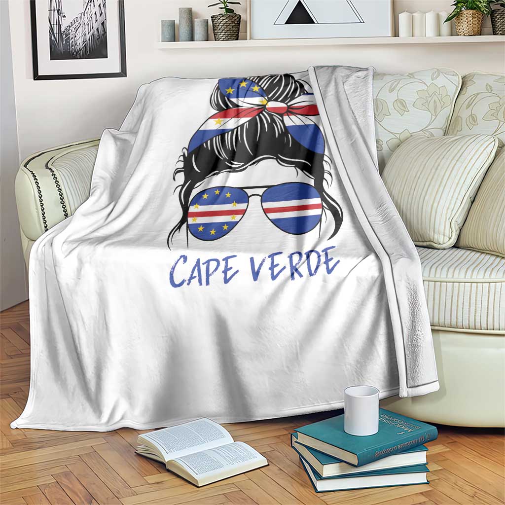 Cape Verde Messy Bun Girl Flag Sunglasses Graphic Throw Blanket Cabo Verde Women National Pride Gift