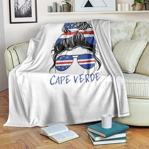 Cape Verde Messy Bun Girl Flag Sunglasses Graphic Throw Blanket Cabo Verde Women National Pride Gift