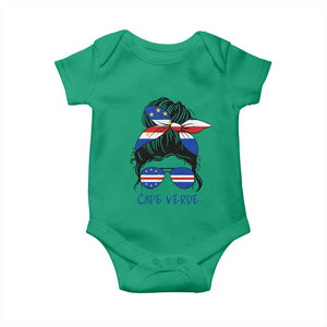 Cape Verde Messy Bun Girl Flag Sunglasses Graphic Baby Onesie Cabo Verde Women National Pride Gift