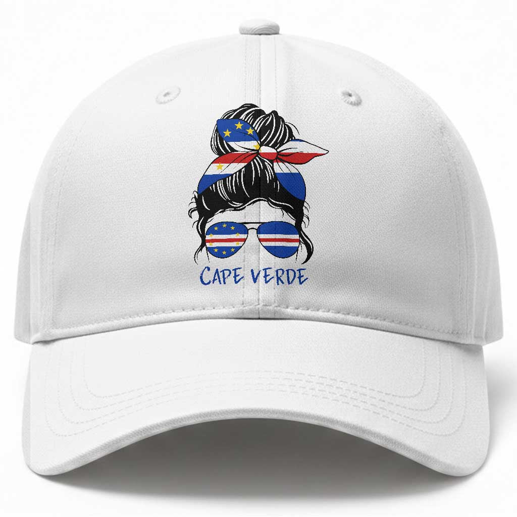 Cape Verde Messy Bun Girl Flag Sunglasses Graphic Baseball Cap Cabo Verde Women National Pride Gift
