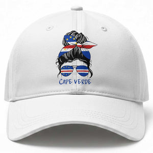 Cape Verde Messy Bun Girl Flag Sunglasses Graphic Baseball Cap Cabo Verde Women National Pride Gift