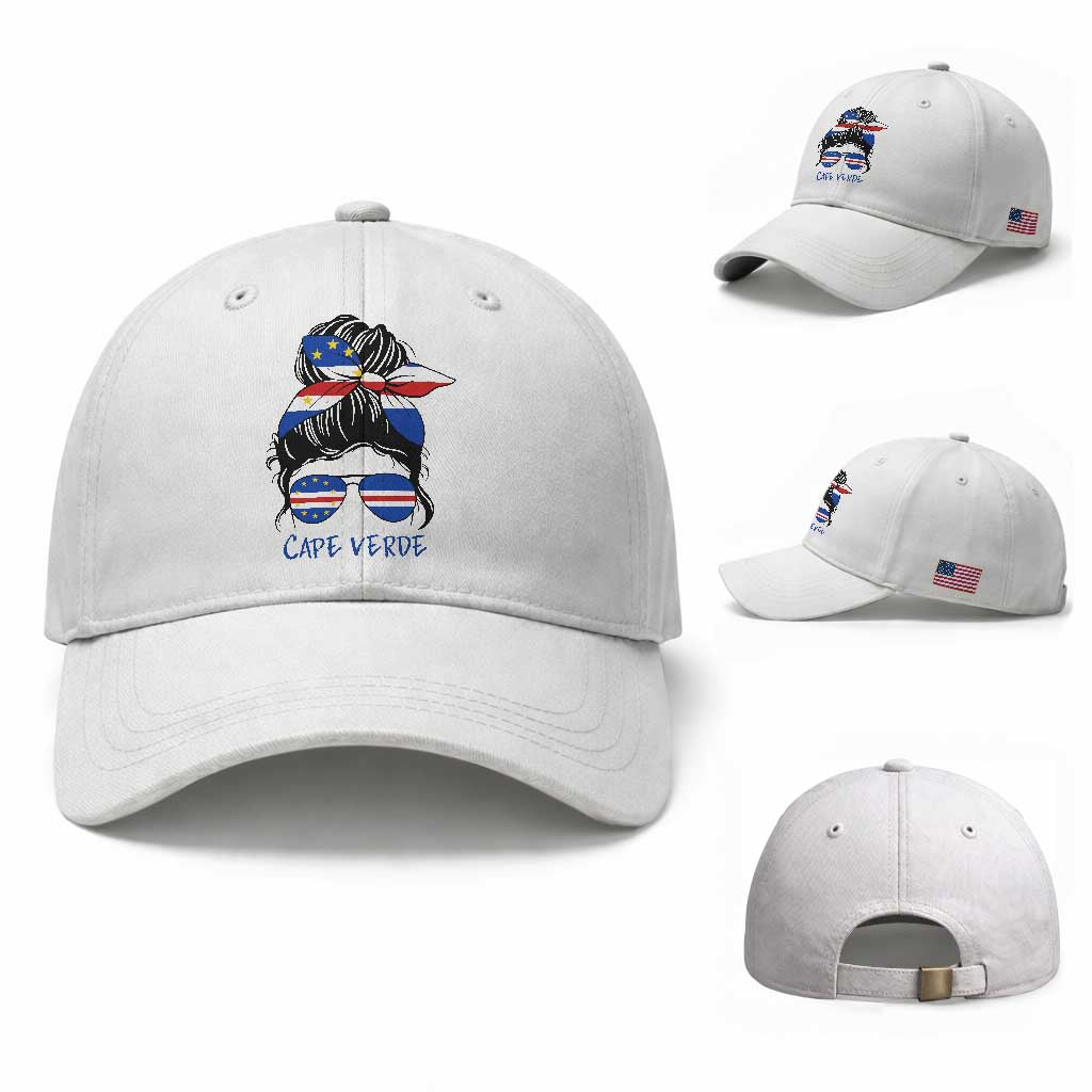 Cape Verde Messy Bun Girl Flag Sunglasses Graphic Baseball Cap Cabo Verde Women National Pride Gift