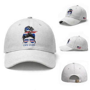 Cape Verde Messy Bun Girl Flag Sunglasses Graphic Baseball Cap Cabo Verde Women National Pride Gift