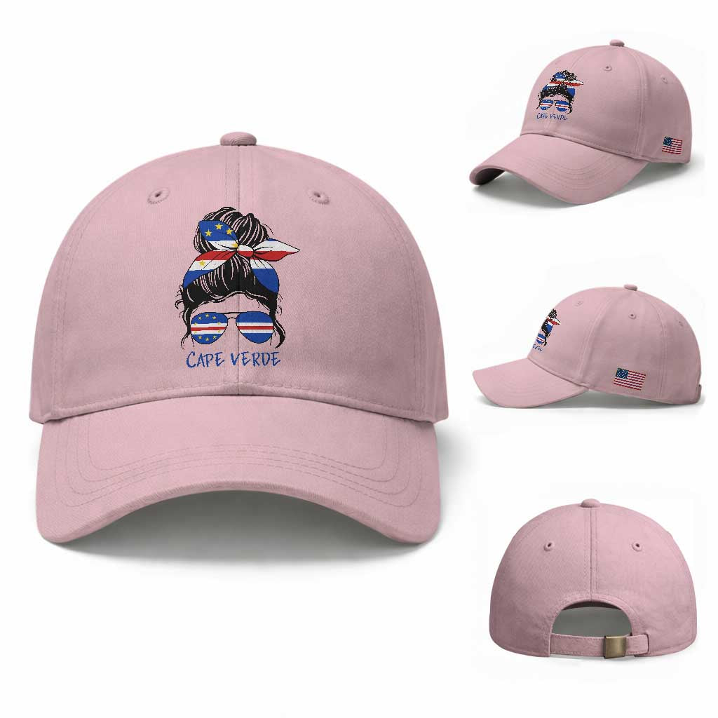 Cape Verde Messy Bun Girl Flag Sunglasses Graphic Baseball Cap Cabo Verde Women National Pride Gift