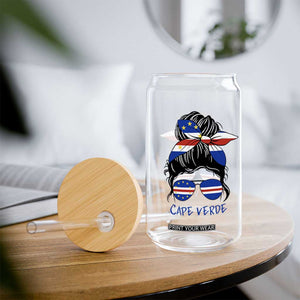 Cape Verde Messy Bun Girl Flag Sunglasses Graphic Glass Can Cabo Verde Women National Pride Gift