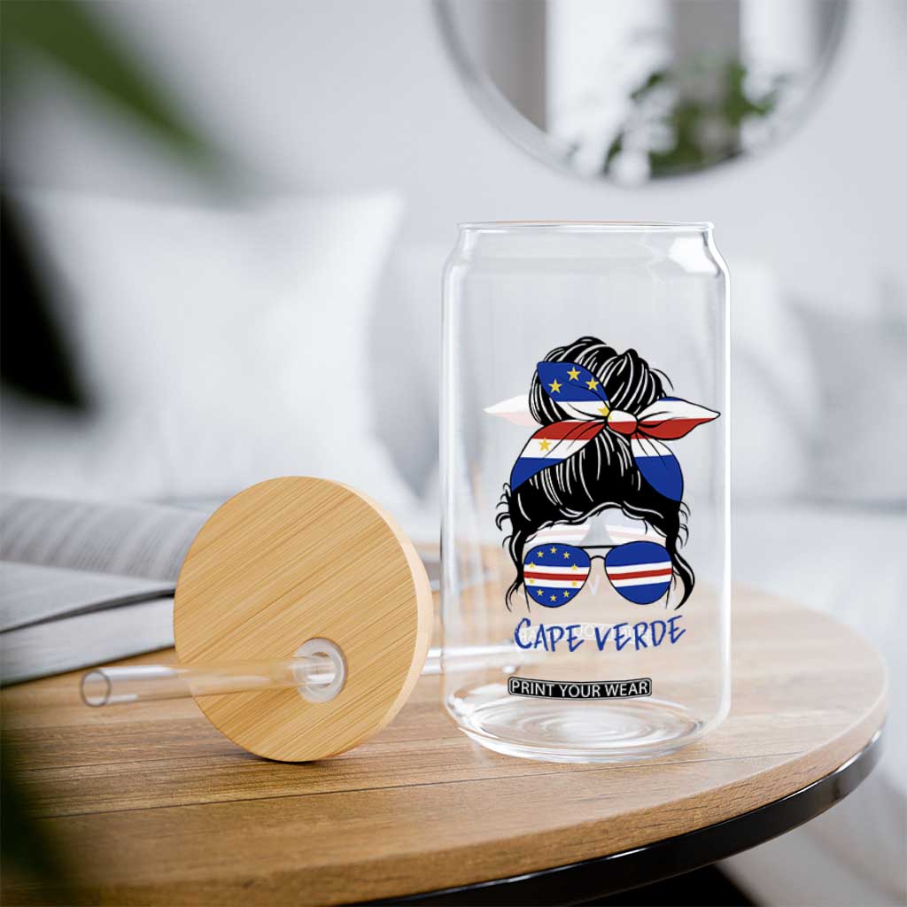 Cape Verde Messy Bun Girl Flag Sunglasses Graphic Glass Can Cabo Verde Women National Pride Gift
