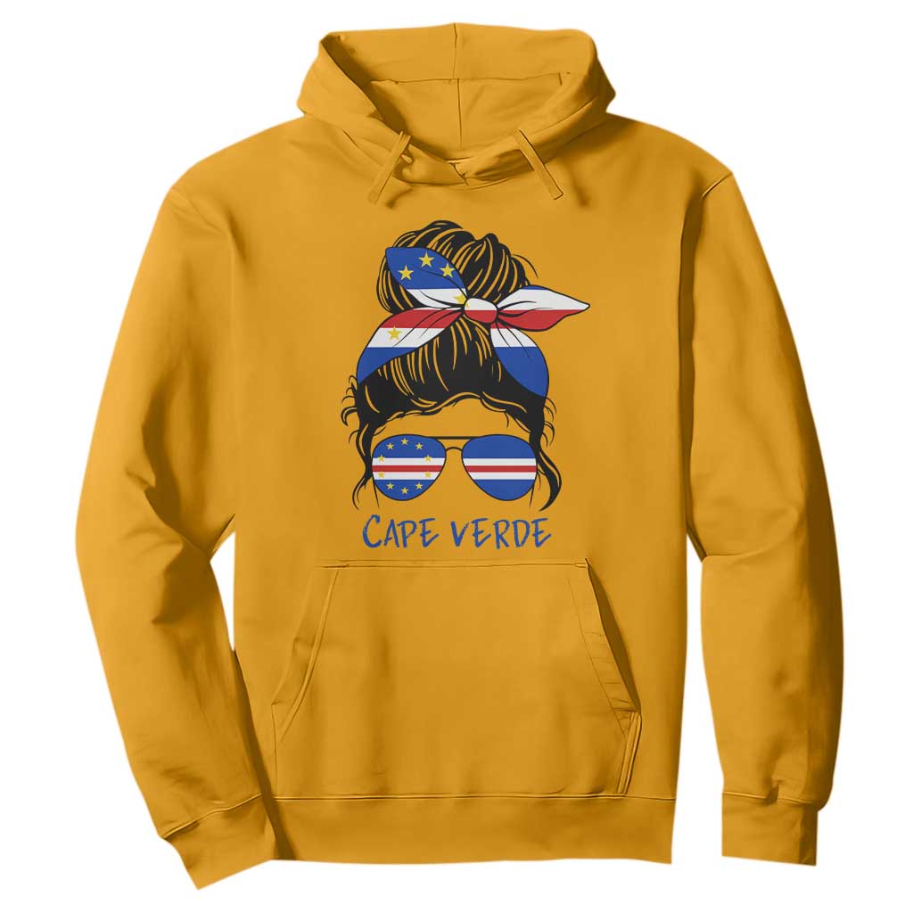 Cape Verde Messy Bun Girl Flag Sunglasses Graphic Hoodie Cabo Verde Women National Pride Gift