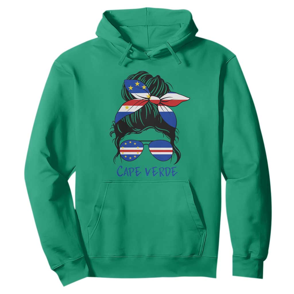 Cape Verde Messy Bun Girl Flag Sunglasses Graphic Hoodie Cabo Verde Women National Pride Gift